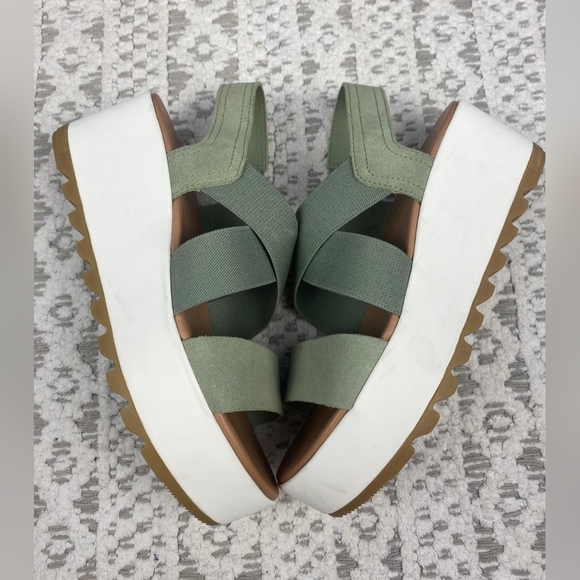 SOREL Cameron Flatform Slingback Suede/Fabric Sandals-Chrome Grey/Chalk Size 8 - Picture 7 of 13